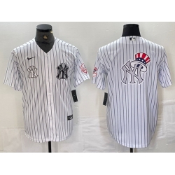 Men New York Yankees White Team Big Logo Cool Base Stitched Baseball Jersey 10