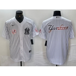 Men New York Yankees White Team Big Logo Cool Base Stitched Baseball Jersey 12