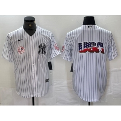 Men New York Yankees White Team Big Logo Cool Base Stitched Baseball Jersey 17