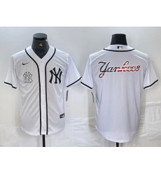 Men New York Yankees White Team Big Logo Cool Base Stitched Baseball Jersey 20