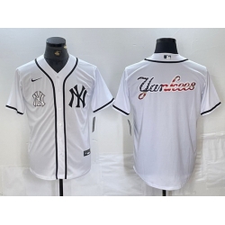 Men New York Yankees White Team Big Logo Cool Base Stitched Baseball Jersey 20