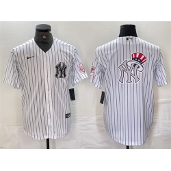 Men New York Yankees White Team Big Logo Cool Base Stitched Baseball Jersey 3