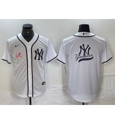 Men New York Yankees White Team Big Logo Cool Base Stitched Baseball Jersey 4
