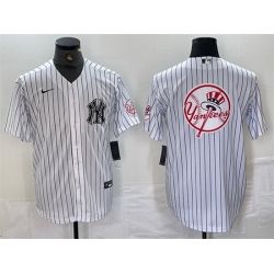 Men New York Yankees White Team Big Logo Cool Base Stitched Baseball Jersey 6