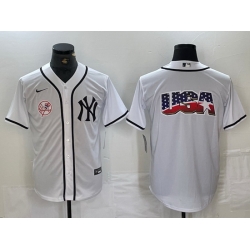 Men New York Yankees White Team Big Logo Cool Base Stitched Baseball Jersey 7