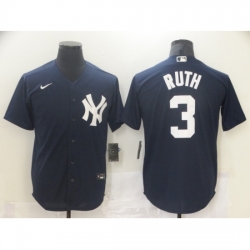 Men Nike New York Yankees Babe Ruth 3 Navy Road Flex Base Authentic Collection Jersey