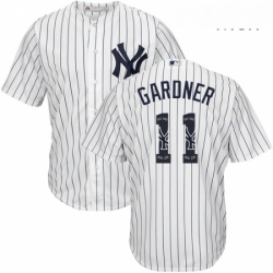Mens Majestic New York Yankees 11 Brett Gardner Authentic White Team Logo Fashion MLB Jersey