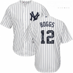 Mens Majestic New York Yankees 12 Wade Boggs Authentic White Team Logo Fashion MLB Jersey