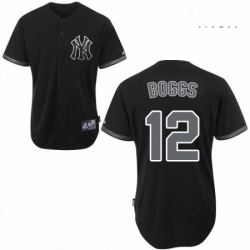 Mens Majestic New York Yankees 12 Wade Boggs Replica Black Fashion MLB Jersey