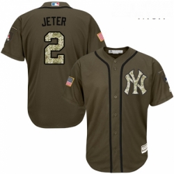 Mens Majestic New York Yankees 2 Derek Jeter Authentic Green Salute to Service MLB Jersey