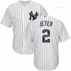 Mens Majestic New York Yankees 2 Derek Jeter Authentic White Team Logo Fashion MLB Jersey