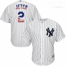 Mens Majestic New York Yankees 2 Derek Jeter Authentic White USA Flag Fashion MLB Jersey