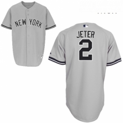 Mens Majestic New York Yankees 2 Derek Jeter Replica Grey Name On Back MLB Jersey