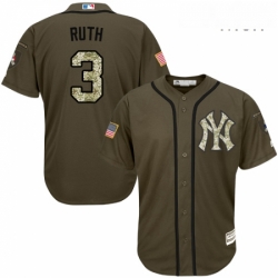 Mens Majestic New York Yankees 3 Babe Ruth Authentic Green Salute to Service MLB Jersey
