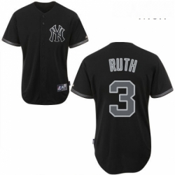 Mens Majestic New York Yankees 3 Babe Ruth Replica Black Fashion MLB Jersey