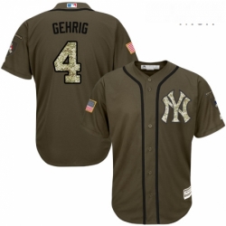 Mens Majestic New York Yankees 4 Lou Gehrig Authentic Green Salute to Service MLB Jersey