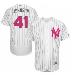 Mens Majestic New York Yankees 41 Randy Johnson Authentic White 2016 Mothers Day Fashion Flex Base MLB Jersey