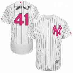 Mens Majestic New York Yankees 41 Randy Johnson Authentic White 2016 Mothers Day Fashion Flex Base MLB Jersey