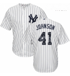 Mens Majestic New York Yankees 41 Randy Johnson Authentic White Team Logo Fashion MLB Jersey