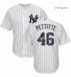 Mens Majestic New York Yankees 46 Andy Pettitte Authentic White Team Logo Fashion MLB Jersey