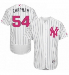 Mens Majestic New York Yankees 54 Aroldis Chapman Authentic White 2016 Mothers Day Fashion Flex Base Jersey