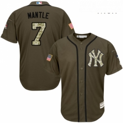 Mens Majestic New York Yankees 7 Mickey Mantle Authentic Green Salute to Service MLB Jersey