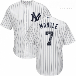 Mens Majestic New York Yankees 7 Mickey Mantle Authentic White Team Logo Fashion MLB Jersey
