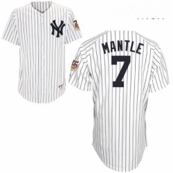 Mens Majestic New York Yankees 7 Mickey Mantle Replica White 75TH Patch MLB Jersey