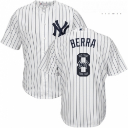 Mens Majestic New York Yankees 8 Yogi Berra Authentic White Team Logo Fashion MLB Jersey