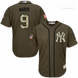 Mens Majestic New York Yankees 9 Roger Maris Authentic Green Salute to Service MLB Jersey