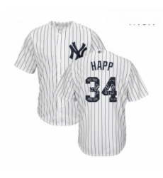 Mens New York Yankees 34 JA Happ Authentic White Team Logo Fashion Baseball Jersey 