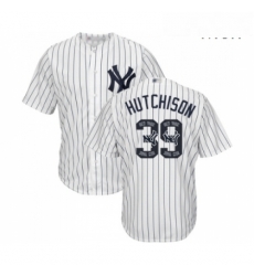 Mens New York Yankees 39 Drew Hutchison Authentic White Team Logo Fashion Baseball Jersey 