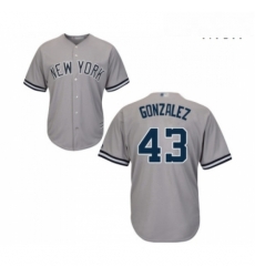 Mens New York Yankees 43 Gio Gonzalez Replica Grey Road Baseball Jersey 