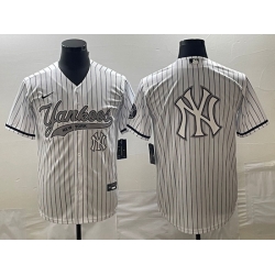 Men's New York Yankees Big Logo White Pinstripe Cool Base Stitched Baseball Jersey