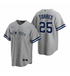 Mens Nike New York Yankees 25 Gleyber Torres Gray Road Stitched Baseball Jersey