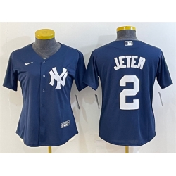 Women New York Yankees 2 Derek Jeter Navy Stitched Baseball Jersey