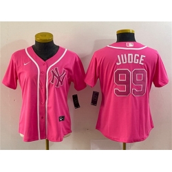 Women New York Yankees 99 Aaron Judge Pink Stitched Jersey 