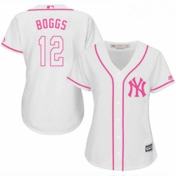 Womens Majestic New York Yankees 12 Wade Boggs Authentic White Fashion Cool Base MLB Jersey