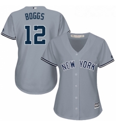 Womens Majestic New York Yankees 12 Wade Boggs Replica Grey Road MLB Jersey