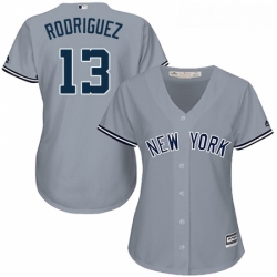 Womens Majestic New York Yankees 13 Alex Rodriguez Replica Grey Road MLB Jersey