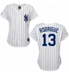 Womens Majestic New York Yankees 13 Alex Rodriguez Replica WhiteBlack Strip MLB Jersey