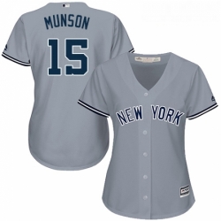 Womens Majestic New York Yankees 15 Thurman Munson Authentic Grey Road MLB Jersey