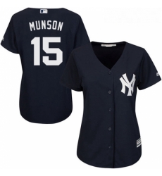Womens Majestic New York Yankees 15 Thurman Munson Authentic Navy Blue Alternate MLB Jersey