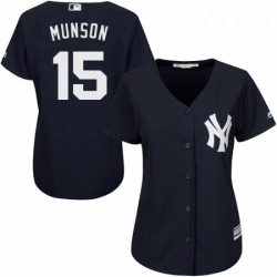Womens Majestic New York Yankees 15 Thurman Munson Authentic Navy Blue Alternate MLB Jersey