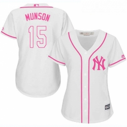 Womens Majestic New York Yankees 15 Thurman Munson Authentic White Fashion Cool Base MLB Jersey