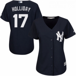 Womens Majestic New York Yankees 17 Matt Holliday Authentic Navy Blue Alternate MLB Jersey