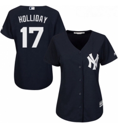 Womens Majestic New York Yankees 17 Matt Holliday Replica Navy Blue Alternate MLB Jersey