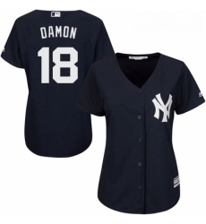 Womens Majestic New York Yankees 18 Johnny Damon Authentic Navy Blue Alternate MLB Jersey