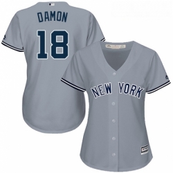 Womens Majestic New York Yankees 18 Johnny Damon Replica Grey Road MLB Jersey