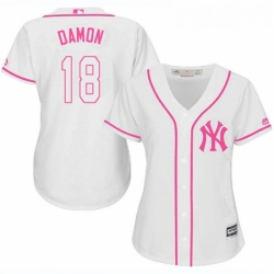 Womens Majestic New York Yankees 18 Johnny Damon Replica White Fashion Cool Base MLB Jersey
